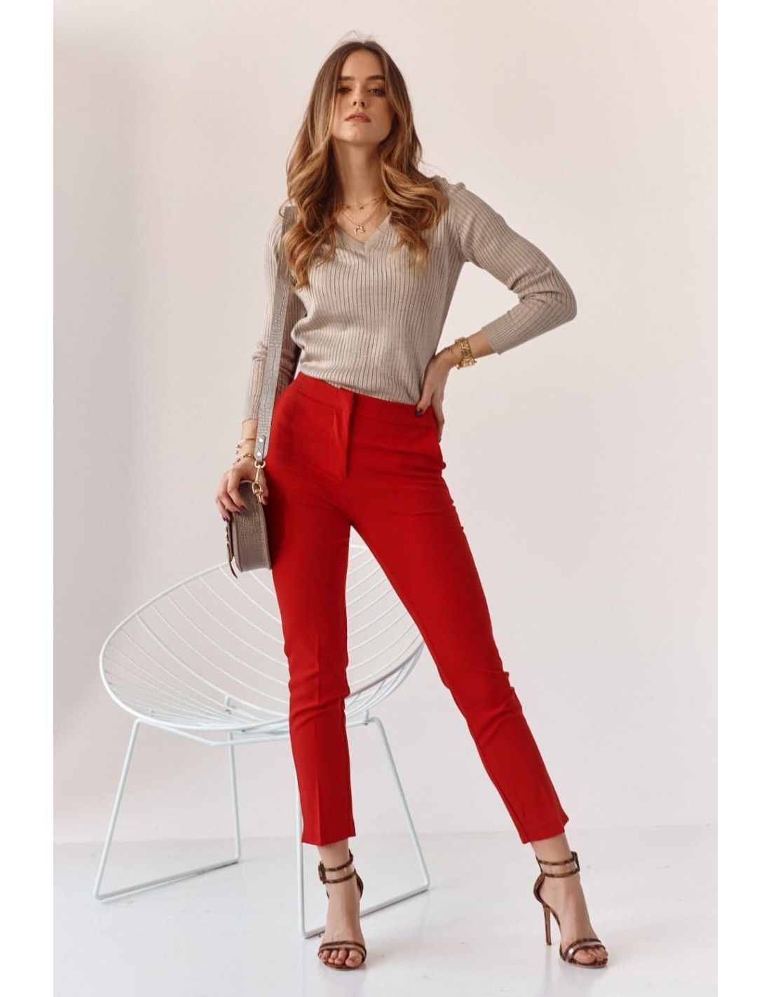 Elegant red trousers with a crease MP45138 - Online store - Boutique